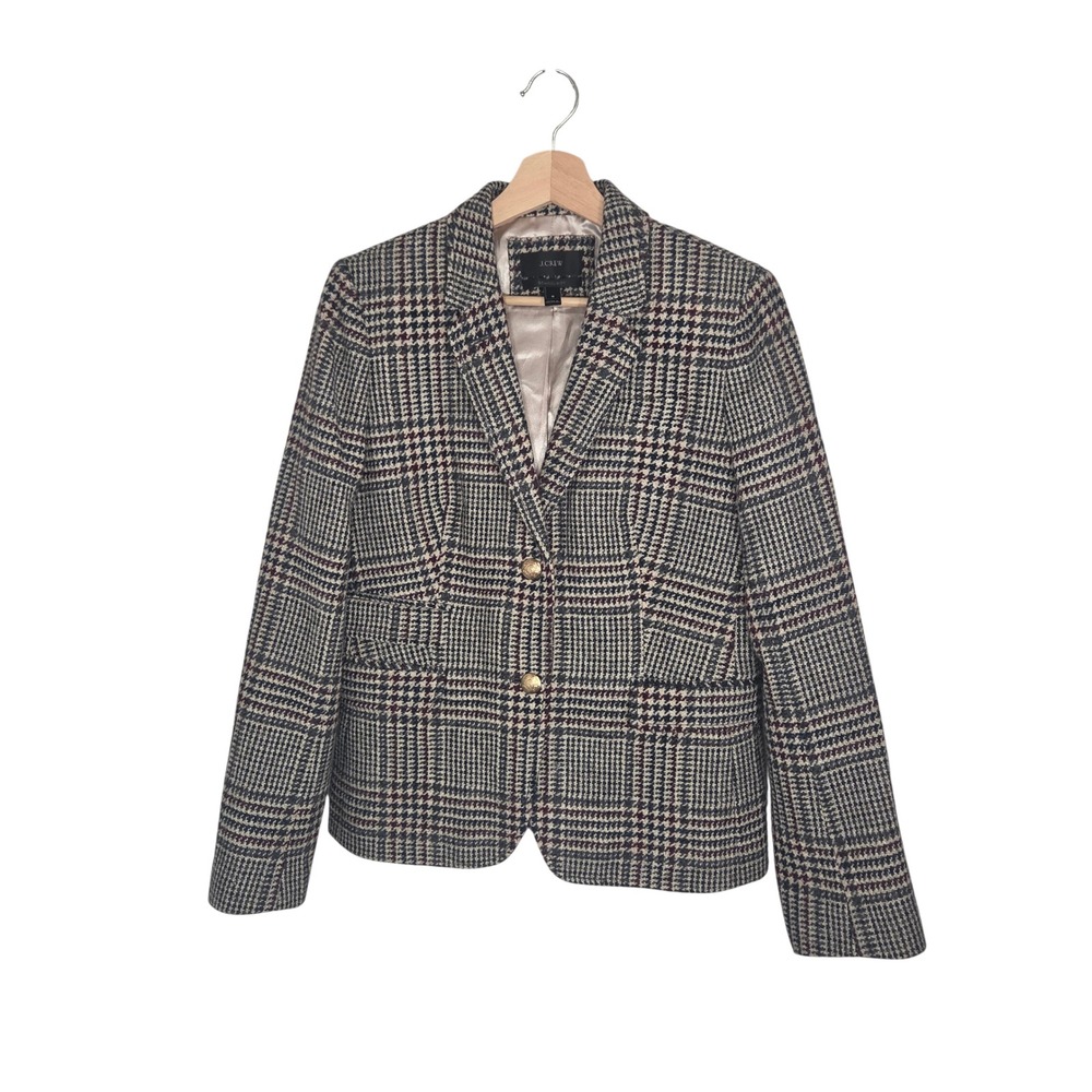 J Crew Schoolboy Wool Academia Blazer Plaid Houndstooth Career Jacket Size 8